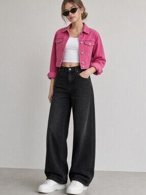 Zara Hot Pink Cropped Denim Jacket